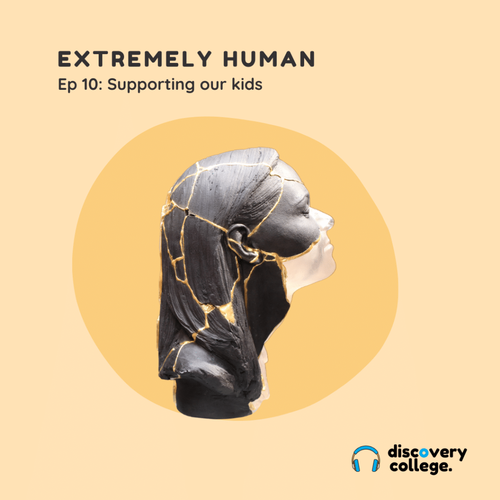 A Kintsugi sculpture of a persons face looking upward with eyes closed